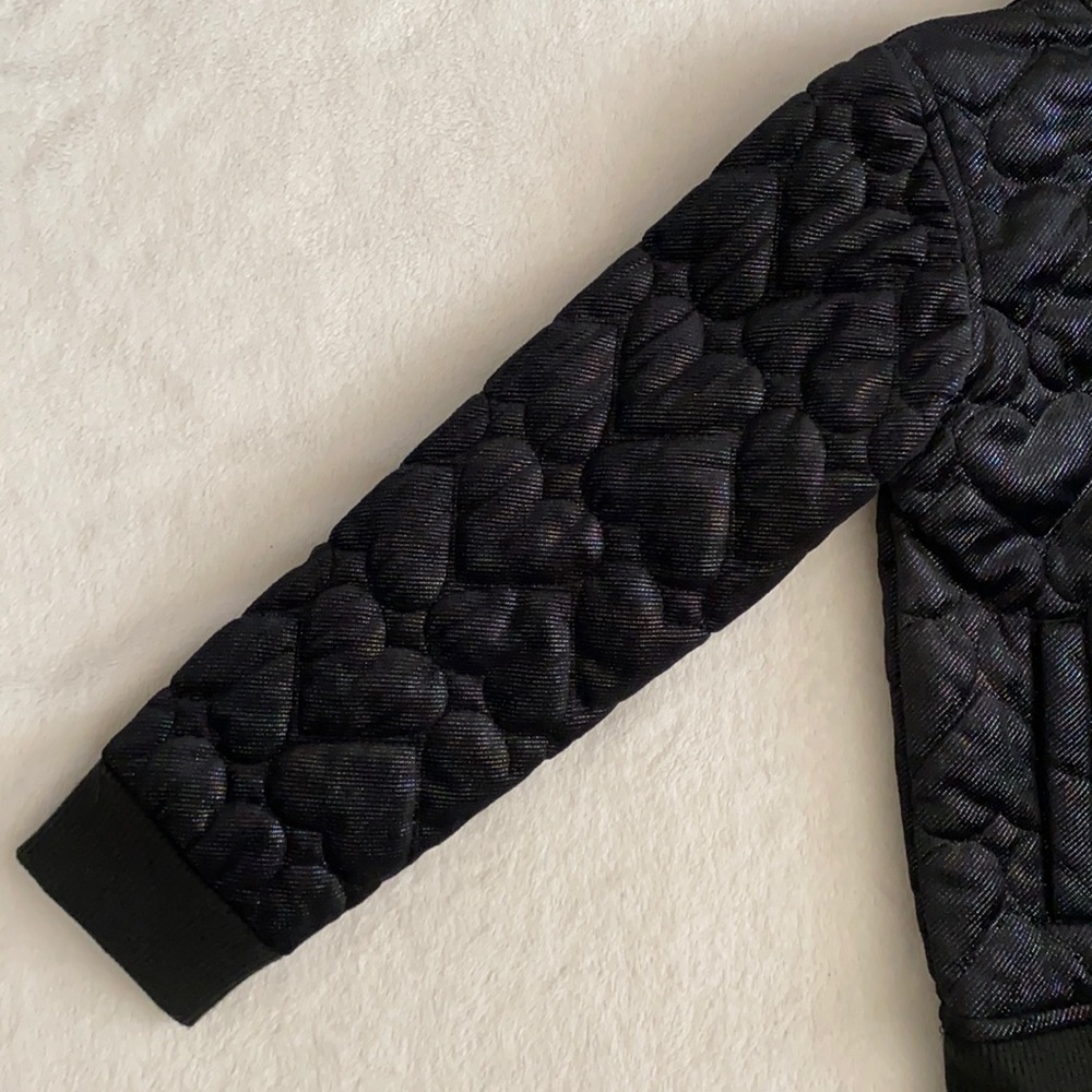 Appaman | Nikki Bomber Jacket Quilted Shiny Metallic Black Hearts A5NSJ-BHT (8) - Picture 8 of 17